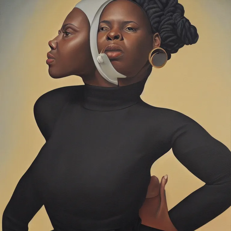 Image similar to a painting of a woman wearing a black dress, a portrait by kadir nelson, trending on cgsociety, afrofuturism, hyper realism, detailed painting, rococo