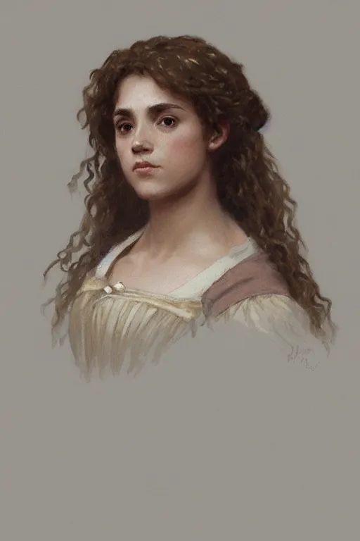 Image similar to portrait en buste Hermione Granger, traditional corsican, intricate, highly detailed, artstation, illustration, jurgens, rutkowski, bouguereau