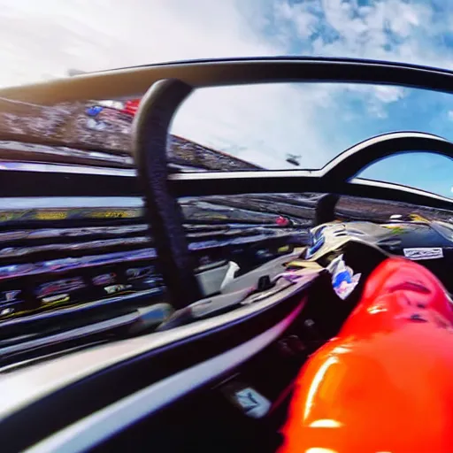 Prompt: POV shot of driving a scifi futuristic race car