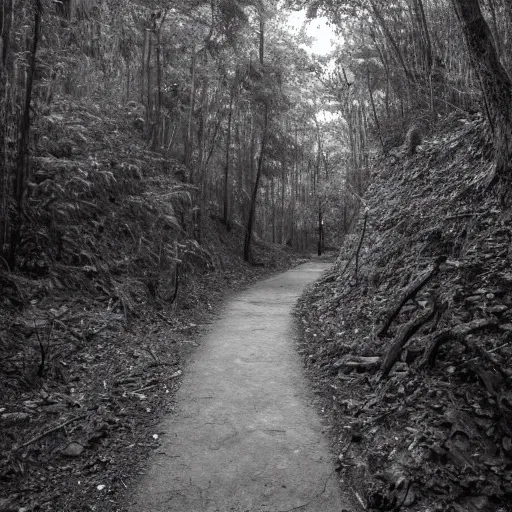 Prompt: photo of scp - 0 9 6, photo shot by tourists, hiking trail, scp - 0 9 6 is a hundred yards away, reduced visibility, overcast, high resolution, shot on nikon d 3 2 0 0