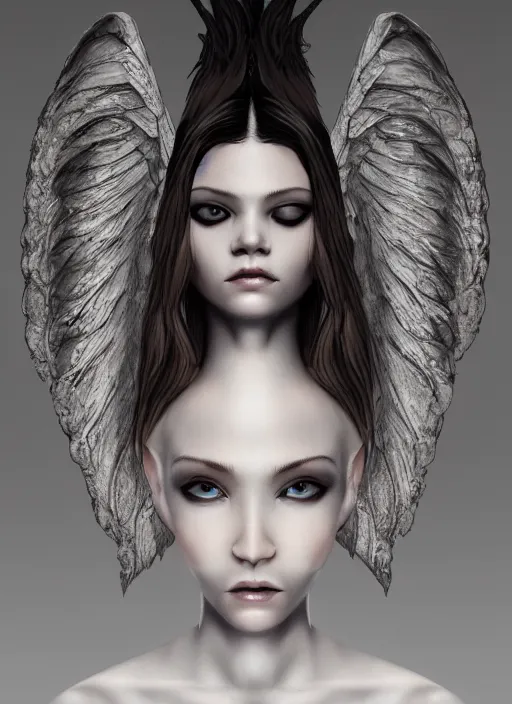 Image similar to Beautiful female angel, digital Art, trending on Artstation, dramatic lighting, face symmetry, intricate wings