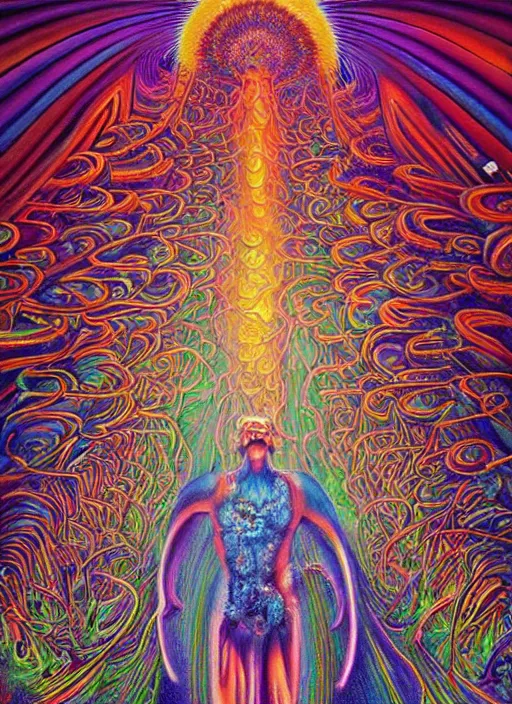 Image similar to incredible ultra dimensional psychedelic experience time, while tripping on dmt, energy waves, trippy melting eyes, overwhelming psychosis of self - realization and burning awakening, masterpiece composition, by barclay shaw, louis dyer, pablo amaringo