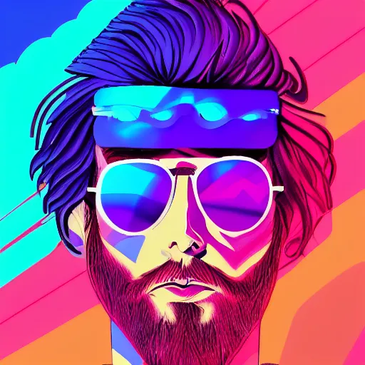 Prompt: art of a chill synthwave dude, digital painting, synthwave, vivid