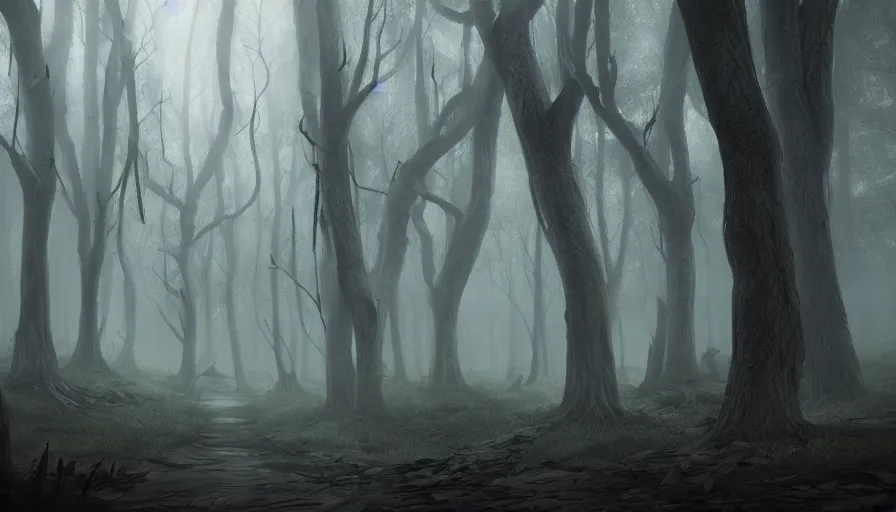 Image similar to trees with human faces walking into dark forest, fog, hyperdetailed, artstation, cgsociety, 8 k