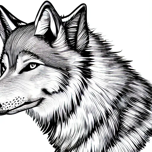 Image similar to digital art of a full-body outline of a wolf, simple, no color, high quality, HD, 8K,