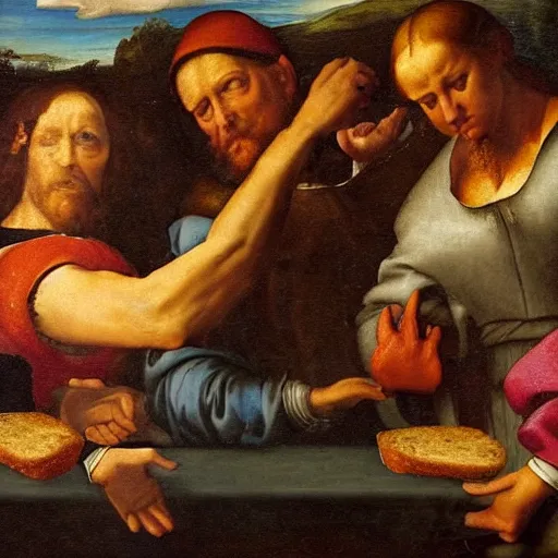 Prompt: a renaissance painting of a slice of bread