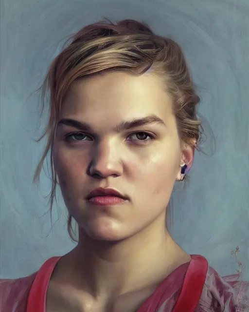 Prompt: portrait of Tove Styrke by Mandy Jurgens and Richard Schmid and chuck close and mucha