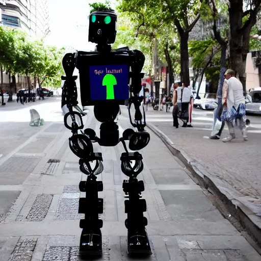 Image similar to Humanoid robots in the streets of Buenos Aires, helping people find their way, on the sidewalk