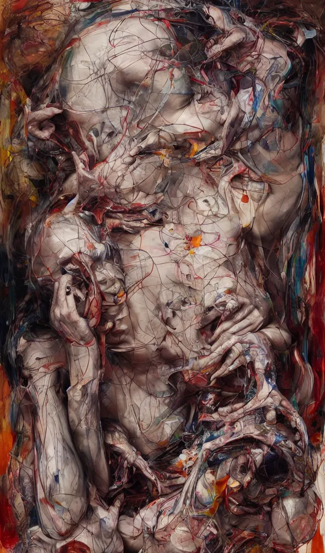 Prompt: it is only with the heart that one can see rightly ; what is essential is invisible to the eye. expressive sadness and fear, full body by jenny saville, scifi, neo - gothic, intricate, rich deep colors. part by james jean, part by adrian ghenie and gerhard richter.