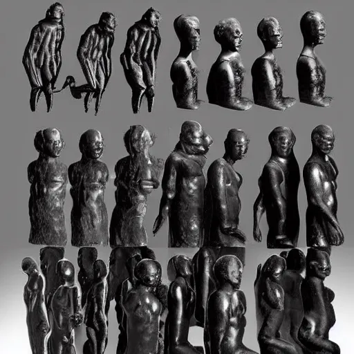 Image similar to black obsidian pillar made out of human shapes and figures, limbs, parts