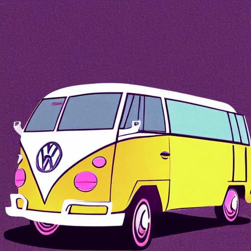 Image similar to illustration of an old van volkswagen, may 6 8, pastel colors, cool, hippie by victo ngai