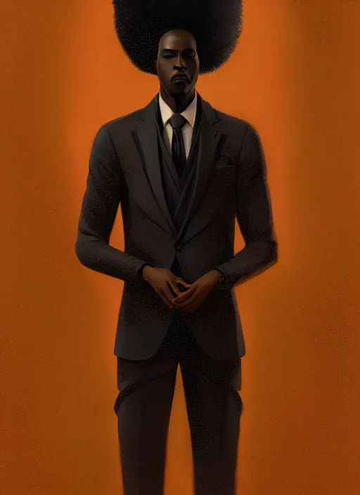 Prompt: portrait of handsome black genius in tailored suit brainstorming, afro - futurist style, intricate baroque detial, elegant, glowing lights, highly detailed, digital painting, artstation, concept art, smooth, sharp focus, illustration, art by wlop, mars ravelo and greg rutkowski
