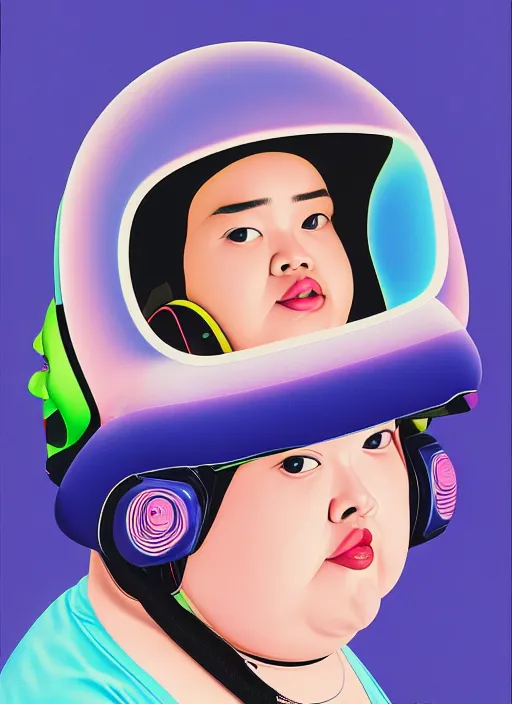Prompt: portrait of a cute fat girl in a racing helmet by shusei nagaoka kaws david rudnick airbrush on canvas pastell colors cell shaded 8 k
