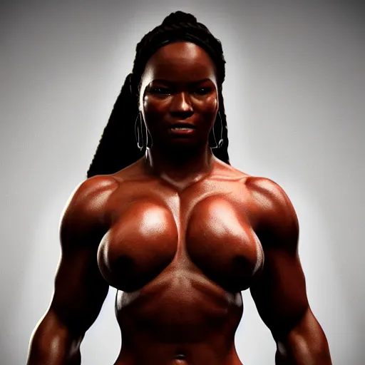 Image similar to a handsome bodybuilder viking girl with african american, clash royal style characters, unreal engine 5, octane render, detailed, cinematografic, cinema 4 d, artstation trending