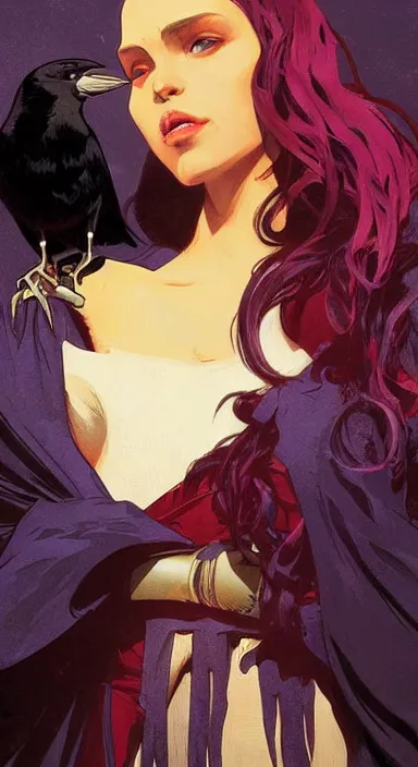 Prompt: Portrait of Raven from Teen Titans. Beautiful digital art by Greg Rutkowski and Alphonse Mucha