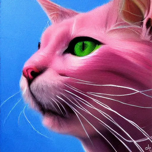 Image similar to pink cat by sea realistic painting