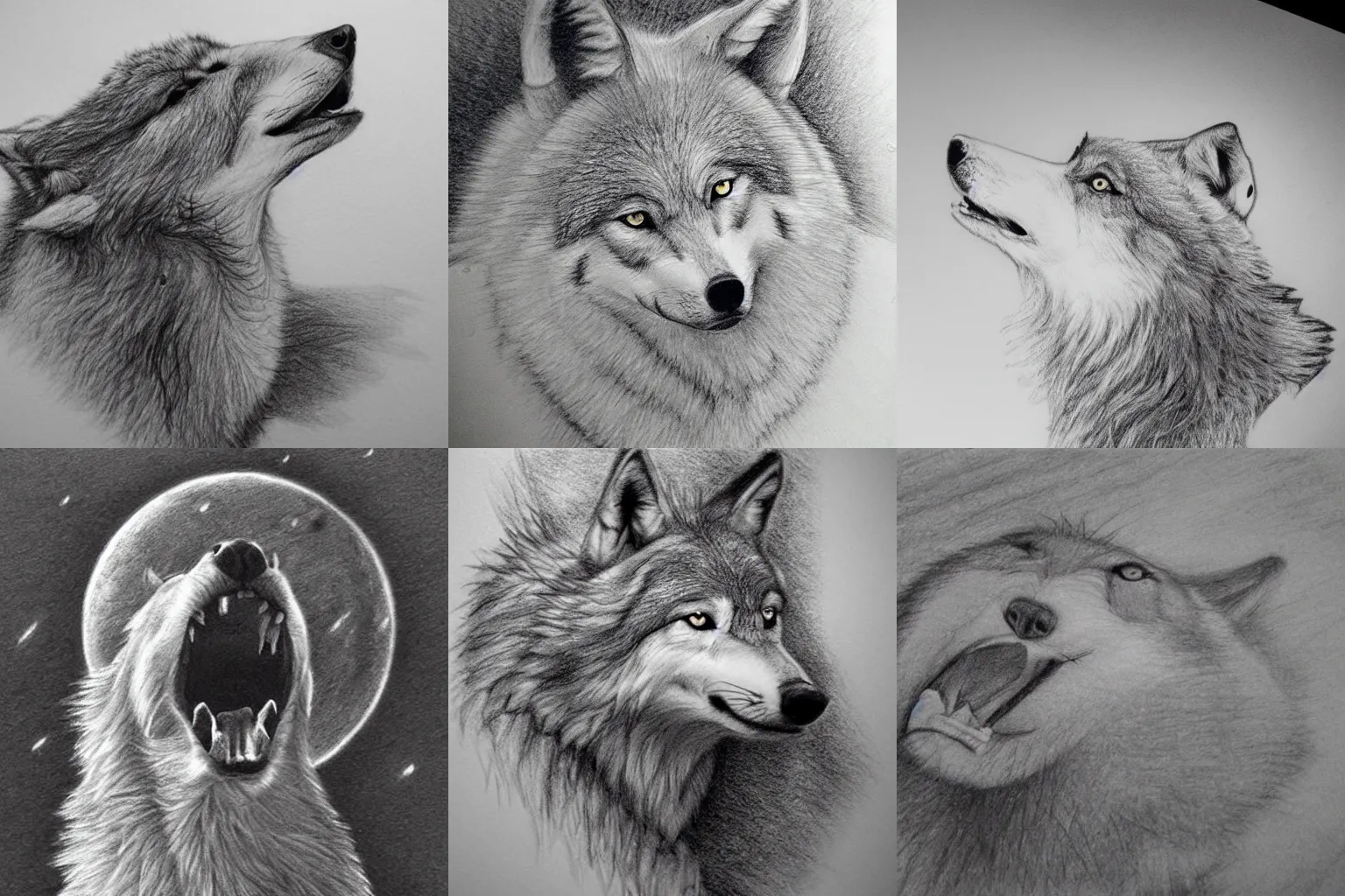 drawings of wolves howling at the moon in pencil