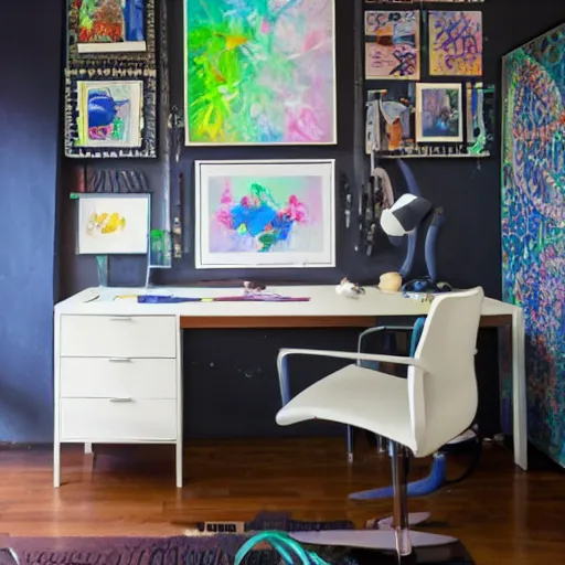 Image similar to : art studio with absract painting on the wall