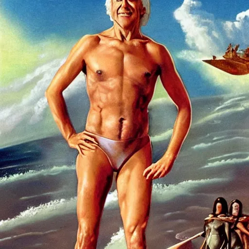 Image similar to boris vallejo portrait of joe biden wearing monokini in the movie zardoz