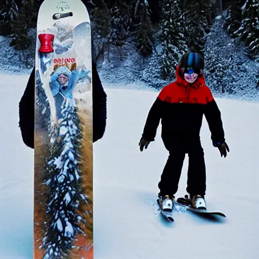 Image similar to Gollum on snowboard with sigarette