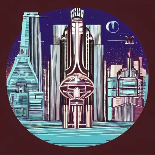 Image similar to city in space, art deco