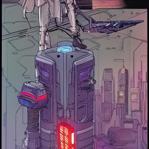 Prompt: Ghost in the machine by Moebius, cyberpunk, masterpiece