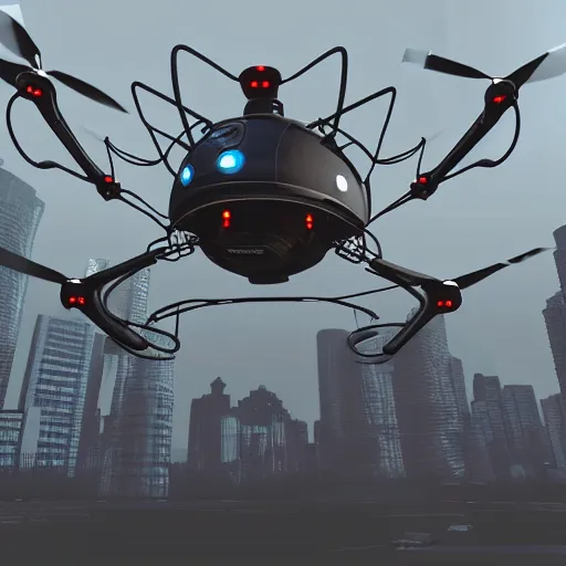 Prompt: half-sphere flying drone cyberpunk robot