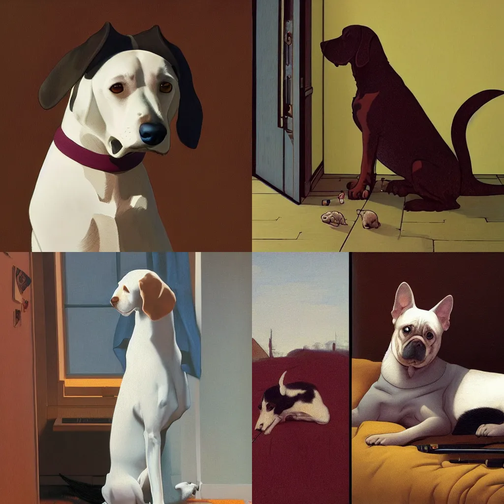 Prompt: dog by moebius and atey ghailan by james gurney by vermeer by George Stubbs in the of style anime outlines