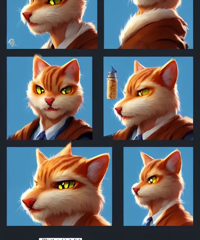 Prompt: character concept art of a anthropomorphic male furry cat | | cute - fine - face, pretty face, key visual, realistic shaded perfect face, fine details by stanley artgerm lau, wlop, rossdraws, james jean, andrei riabovitchev, marc simonetti, and sakimichan, trending on artstation