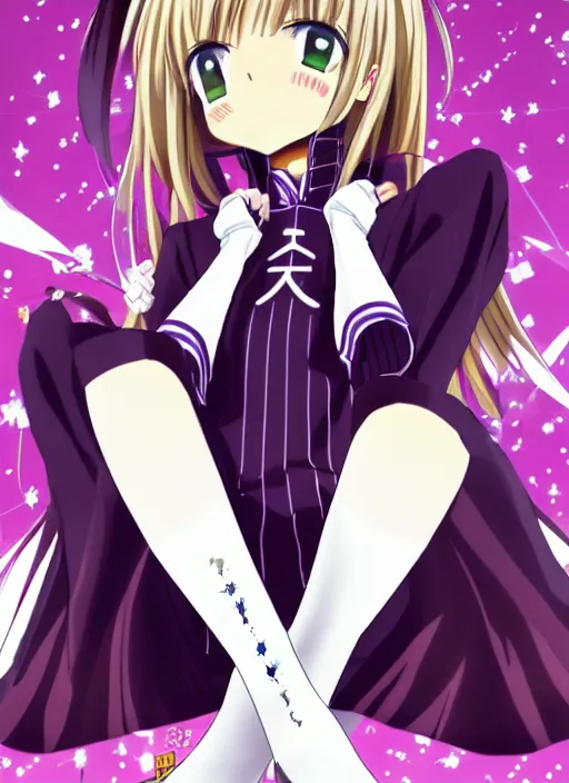 Prompt: anime, genshin impact, a female sitting while her legs are pointing to the sky, she's wearing a very high leather boots with a much longer royal white socks, wearing a red matte long sleeves that are very loose at each end, she's wearing a very short dark matte violet skirt, golden jewelries, pointy bunny ears, 4 white tails with a red him at each end, very detailed beautiful face, smiling seductively, trending on Artstation, art by ZeargeanT