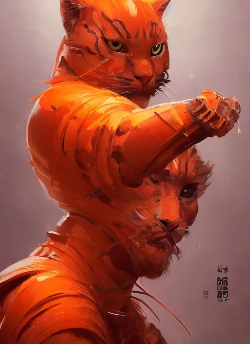 Image similar to Orange samurai-cat by WLOP, 4K portrait render, CGSociety, marvel comics, dark, intricate, highly detailed, smooth, artstation, digital illustration by Ruan Jia and Mandy Jurgens and Artgerm and Wayne Barlowe and Greg Rutkowski and Frank Frazetta