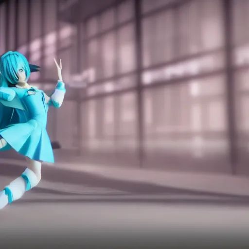 Image similar to Miku dancing, octane render, 8K, depth of field