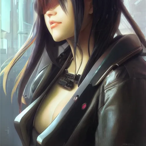 Image similar to a realistic detailed beautiful portrait of a cybernetic oversize anime girl, cyberpunk concept art, digital art, highly detailed, intricate, sci-fi, sharp focus, Trending on Artstation HQ, deviantart, unreal engine 5, 4K UHD image, hyperrealistic, photorealistic, art by artgerm and greg rutkowski and alphonse mucha