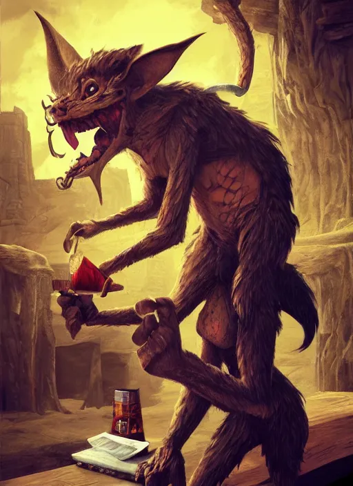 Prompt: dungeons & dragons illustration of furry goblin smoking a cigar, character portrait, unreal engine, hyper realism, realistic shading, cinematic composition, realistic render, octane render, detailed textures, photorealistic, wide shot