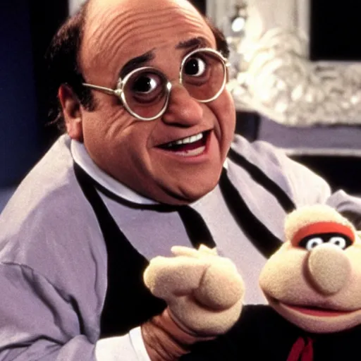 Prompt: danny devito as a muppet, movie still