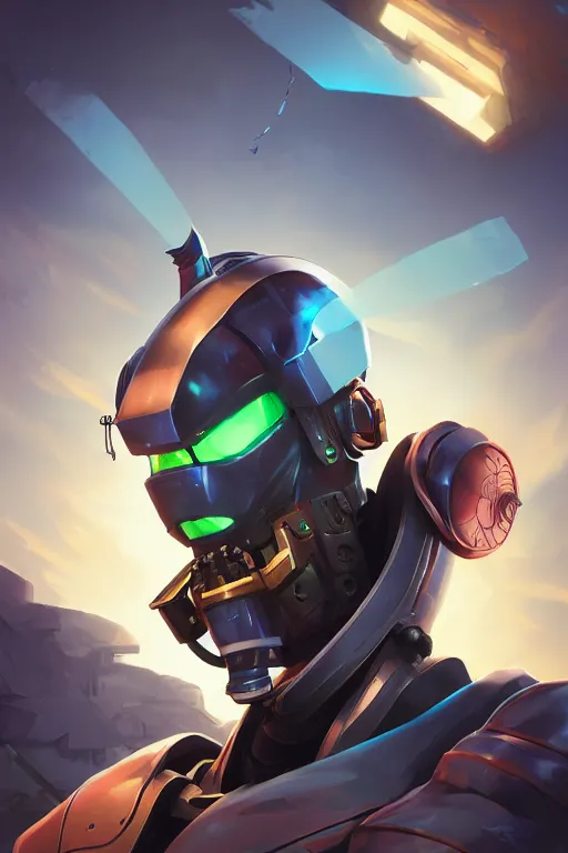 Image similar to epic mask helmet robot ninja portrait stylized as fornite style game design fanart by concept artist gervasio canda, behance hd by jesper ejsing, by rhads, makoto shinkai and lois van baarle, ilya kuvshinov, rossdraws global illumination radiating a glowing aura global illumination ray tracing hdr render in unreal engine 5