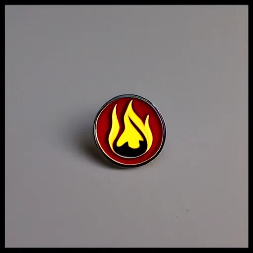 Prompt: minimalistic fire warning flame circle enamel pin retro design