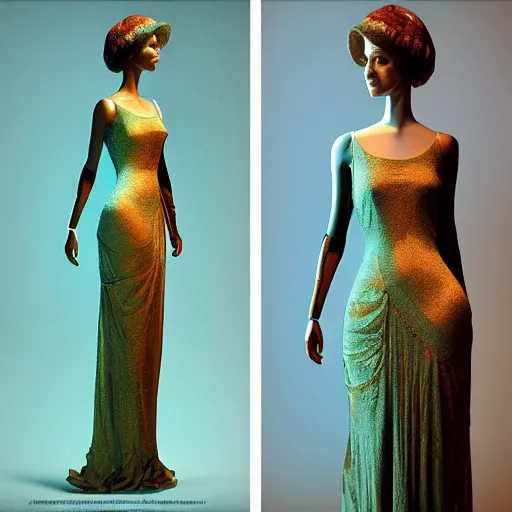 Prompt: victorian era turquoise dress on a manikin, trafalgar dress shop, ambient lighting, cinematic quality, high octane, vray render, subsurface scatter, drum scanner intricate complexity, golden ratio, kojima, amano, charlie bowater museum piece, fine art