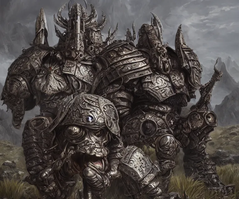 Prompt: trailcam footage grotesque horrific stylistic vray 3 d render of warhammer, silver ornate armor slim bodybuilder warriors, mountains and giant gothic abbeys, hyperrealism, fine detail, 8 k, artsation contest winner, cgsociety, fantasy art, cryengine, brush strokes, oil canvas by mandy jurgens and michael whelan
