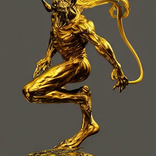 Image similar to Lucky Golden Goblin statue, bright art masterpiece artstation. hyper details, golden smooth material, sculpted by Alex Alice, Craig Mullins, yoji shinkawa, trending on artstation, beautifully lit, Peter mohrbacher, hyper detailed, insane details, intricate, elite, elegant, luxury, glittering light, CGsociety, hypermaximalist, golden ratio, treasure background, volumetric, octane render, weta digital, micro details, 3d sculpture