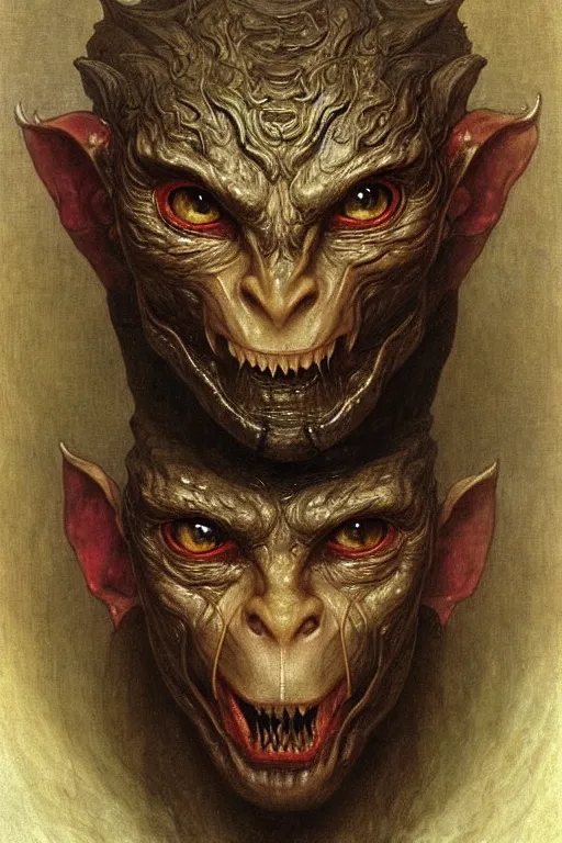 Prompt: portrait of a gollum is a chinese dragon in armor and helmet, majestic, solemn, symmetrical, detailed intricate, hyper realistic, by bouguereau