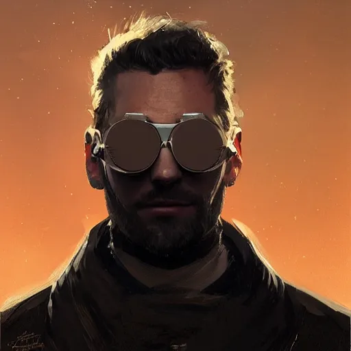 Image similar to portrait of a man by greg rutkowski, he looks like gabriel macht with black googles, wearing futuristic flying jacket, highly detailed portrait, scifi, digital painting, artstation, concept art, smooth, sharp foccus ilustration, artstation hq