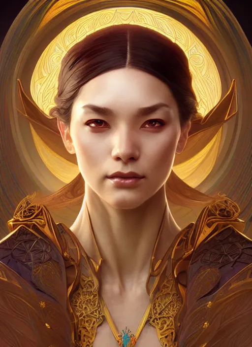 Image similar to symmetry!! portrait of a female sorcerer, dar fantasy, intricate, elegant, highly detailed, my rendition, digital painting, artstation, concept art, smooth, sharp focus, illustration, art by artgerm and greg rutkowski and alphonse mucha and huang guangjian and gil elvgren and sachin teng