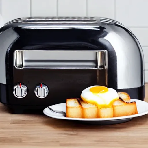 Prompt: a toaster toasting eggs