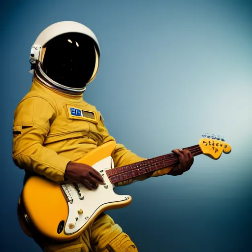 Prompt: an astronaut holding a stratocaster. detailed photo. iso 160. shutter speed 1/250s, aperture f/5.6 (in shadow), and f/11 (sunlit)