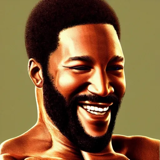 Image similar to marvin gaye with the physique of a body builder, hyper realistic and ultra detailed face, cinematic, dynamic lighting, photorealistic, refined, intricate, digital art, digital painting, masterpiece, 8k