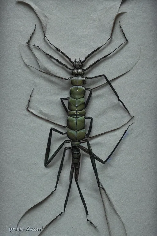 Image similar to mantodea, paper texture, by pandora sellars