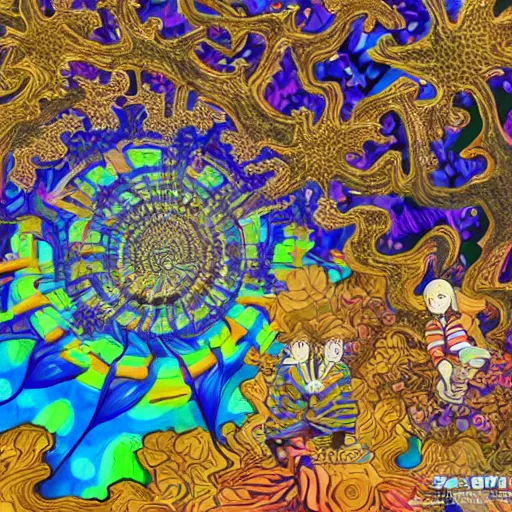 Prompt: a psychedelic kaleidoscope staircase maze coral reef by Studio ghibli, Kentaro Miura, Hiromu Arakawa, Koyoharu Gotouge, Takeshi obata, concept art, golden ratio