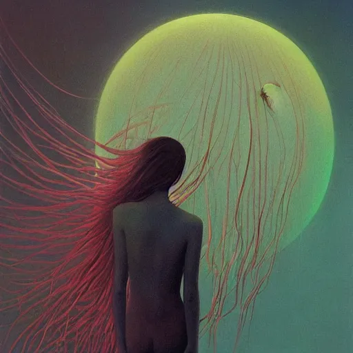 Image similar to portrait painting of jellyfish moon star, science fiction, Edward Hopper and James Gilleard, Zzislaw Beksinski, highly detailed