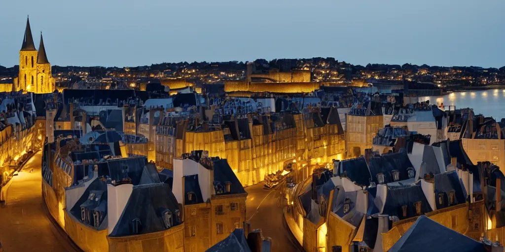 Image similar to view of roof of saint - malo towards the sea at night
